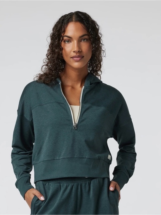 Vuori Tops - Vuori Halo Half Zip Cropped Hoodie Grove Heather Green